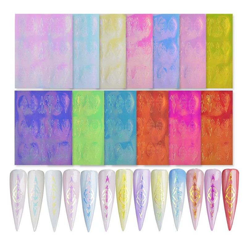 WEILUSI Holographic Laser Arrow Nail Art Decals 3D Stickers Nails