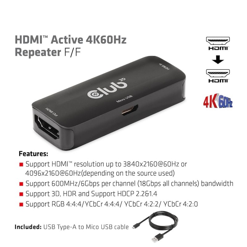Club3D CAC-1307 HDMI™ Active 4K60Hz Repeater B/B