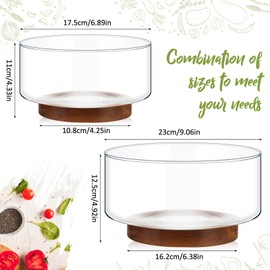 Domensi 2 Pcs Extra Large Glass Salad Bowl Set 125 oz and 57 oz Glass Fruit Bowl with Acacia Wood Base Glass Bowls Popcorn Bowl Salad Serving Bowl Salad Container for Kitchen Chips Pasta Snack Dessert
