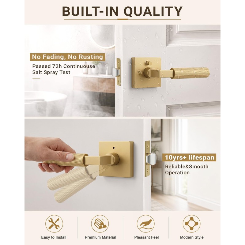 1 Pack Champagne Bronze Door Handle Square Doorknob with Lever