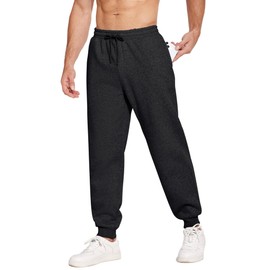PINSPARK Men's Sweatpants Joggers with Pockets Casual Sweat Pants for Mens Fleece Lined Sweatpants Thermal Black Men Joggers Pants