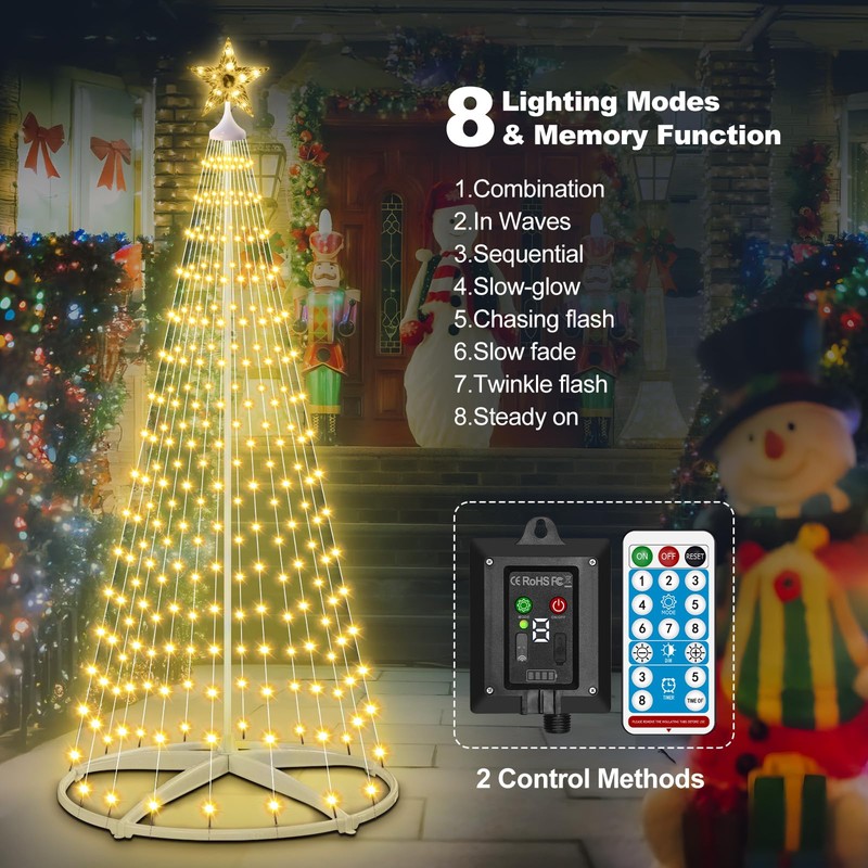 AMIPEPE 6ft Solar Christmas Tree Lights Outdoor, 250 LEDs Remote