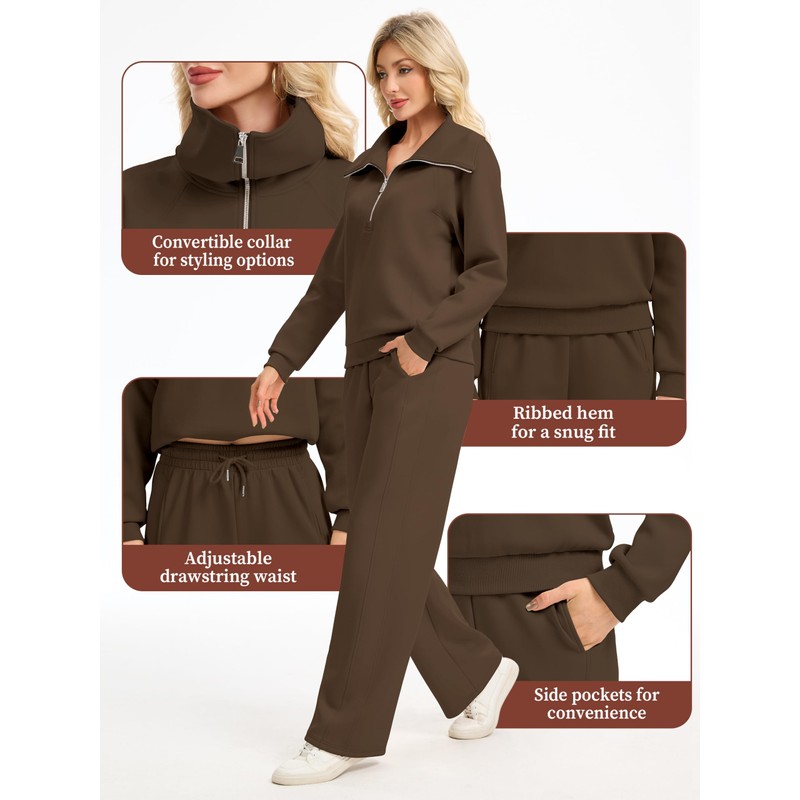 Motarto Womens 2 Pcs Outfits Sweatsuit Set Oversized Lapel Half