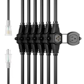50FT Power Extension Cord - 3 Prong, 14 Gauge SJTW 5-15R Cable with Male Plug to Female Connector, 7 Outlet, Multiple Evenly-Spaced Plugs, Suitable for Stage or Outdoor, UL Certified