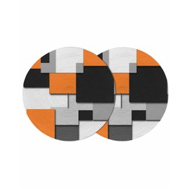 Round Braided Placemats Set of 2 Orange Gray Black Abstract Patchwork Heat Round Placemats for Dining Tables Kitchen Decoration 15 inch Washable Round Table Mats