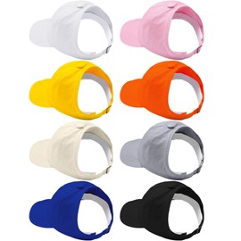 Jiuguva 8 Pcs Backless Ponytail Caps Baseball Hats for Women Messy Bun Adjustable Sun Visor Caps Curly Hair(Bright Color)