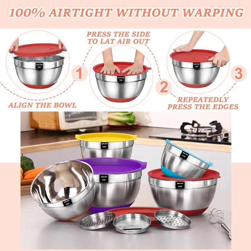 Umite Chef Mixing Bowls with Airtight Lids Set, 8PCS Stainless