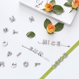 52Pcs Full Rhinestone Letter Charms A-Z 8mm Full Rhinestones Slide Alphabet Letters Charms Jewelry Finding Crystal Alphabet Charm Bulk for DIY Necklace Choker Wristbands Bracelets Jewelry Making