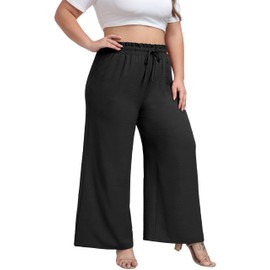 OLRIK Plus Size Pants for Women Long Straight High Waisted Wide Leg Pants Summer Casual Trousers Black-1X