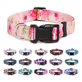 Suredoo Adjustable Nylon Dog Collar with Patterns, Soft Comfy Pet Collar for Small Medium Large Dogs (S, Rose)