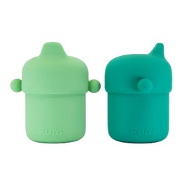 Pura my-my Silicone Sippy Cup 5oz/150ml - Training Cup, Reusable, Platinum Food Grade Medical Grade, Spill Proof Cups for Kids, Toddlers, Babies & Infants - 2-Pack Mint & Moss