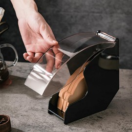 POEFT Black Acrylic Coffee Filter Holder Filter Paper Dispenser Rack with Dustproof Cover for Cafe, Hotel, Bar, Home