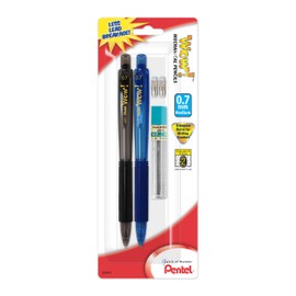 Pentel Wow Mechanical Pencil, 0.7mm, Assorted Barrels, 2 Pencils, Lead and 2 Erasers (AL407LEBP2)