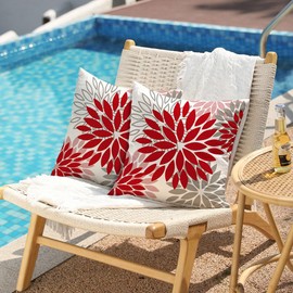 DFXSZ Red Pink Flower Pillow Covers 18x18 Inch Set of 2 Valentines Day Pillow Covers Outdoor Waterproof Decor for Living Room Sofa Patio Funiture Garden Floral Polyester pillowcovers 012F18