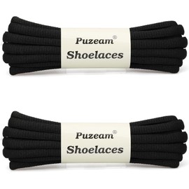 Puzeam 2 Pairs Oval Athletic Shoelaces 30 Colors 1/4" Half Round Shoe Laces for Sneakers - Black 70