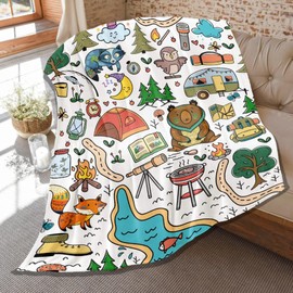 Camping Blanket Gifts for Boys Girls,Soft Camping Throw,Cute Plush Flannel Camping Quilts Decorations for Bedroom Sofa Bed Outdoor Travel 60 x 50in for Teens