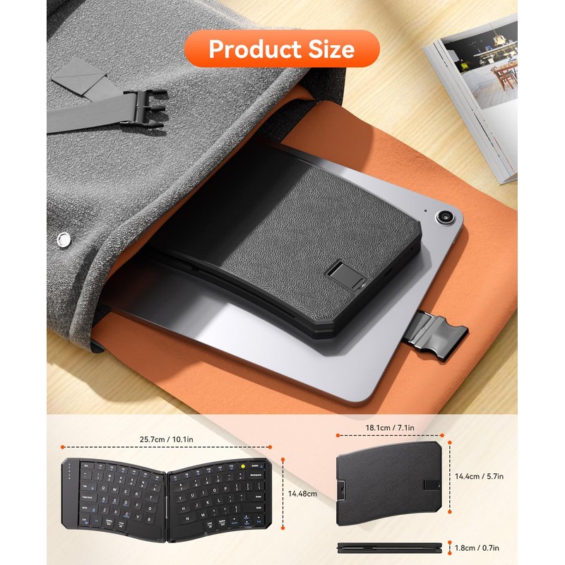 Ergonomic Foldable Keyboard, Portable Folding Travel Bluetooth Keyboard for Business
