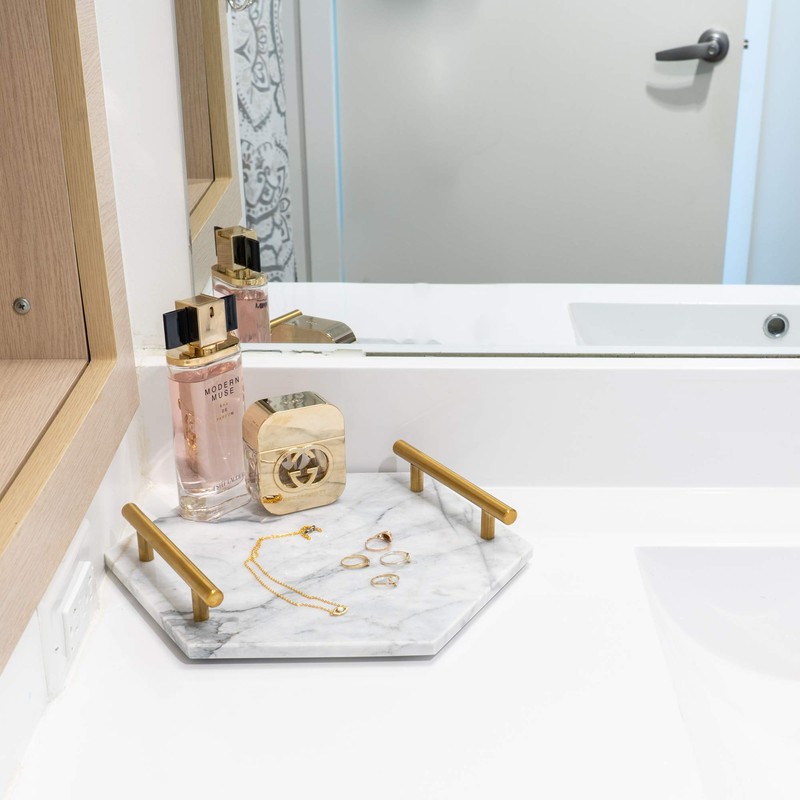 White Marble Tray with Gold Handles - Real Marble Perfume