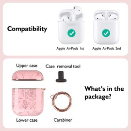 TATOFY Case Cover for AirPods 1&2, Golden Flower AirPods Case for Women Girls Flower Patterns Protective Hard Case with Clip (Pink Golden Flower)