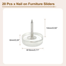 sourcing map Nail on Furniture Sliders, 20Pcs Rubber Chair Glides Nail in Round Chair Leg Pads Flat Bottom Table Feet for Hardwood Floors (Clear, 6x18mm)