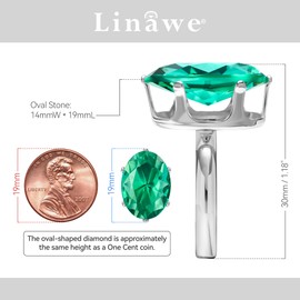 Linawe Turquoise Green Cubic Zirconia Rings for Women, Silver Imitation Diamond Chunky Rings, Adjustable Moissanite Birthstone Oval Crystal Rhinestone Prom Costume Jewelry