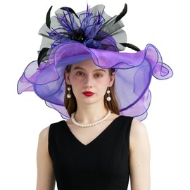 ZYACTU Women's Organza Church Kentucky Hat Fascinato Wedding Cocktail Tea Party Derby Hats Sun Hat 01-Purple