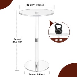 Cilinta 11.8" Round Clear Acrylic End Table - Modern Small Space Side Table for Living Room, Bedroom, Office, Outdoor | Sturdy, Easy to Install, Multi-Purpose