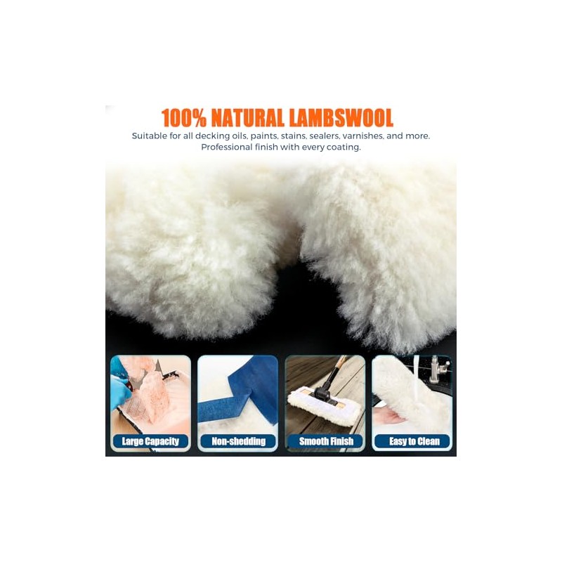 4 Pack 10 Inch Lambswool Applicator Kit, 180° Adjustable Lambskin