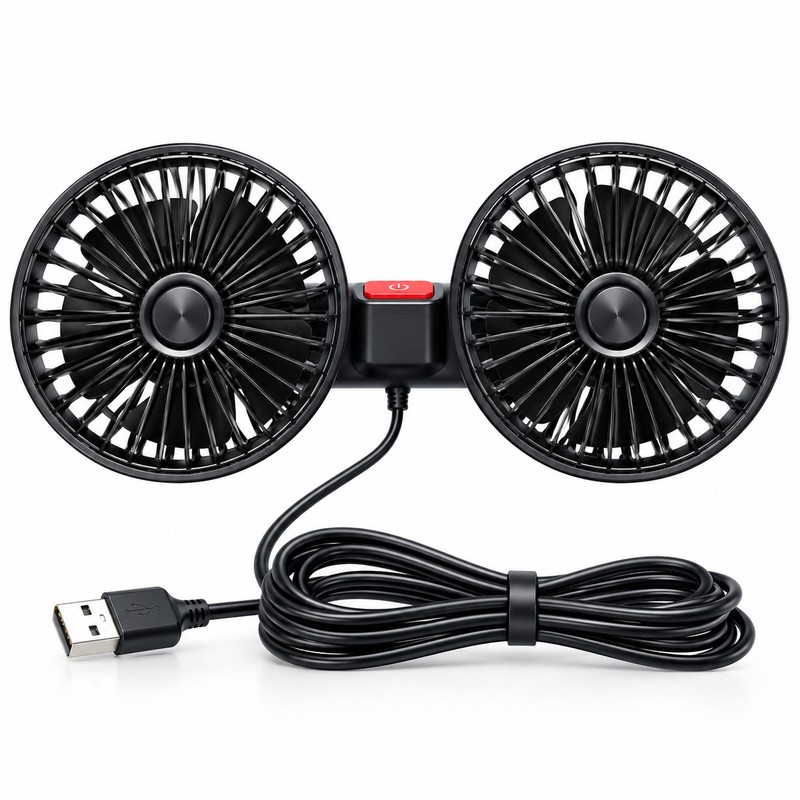 Dual Head Car Fan for Rear Seat Cooling – 3-Speed