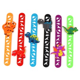 LOCHSOEL Dinosaur Slap Bracelets for Kids - Silicone Wristbands Adjustable Party Favors,Classroom Prizes,Carnival Games Birthday Gifts for Boys & Girls (6Pack)