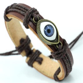 Punk Ethnic Layered Leather Evil Eye Bead Cuff Bracelet Adjustable Braided Woven Hamsa Hand Wrap Elephant Owl Animal Wristband for Women Men Handmde Good Luck Protection Amulet Jewelry-5 brown-1