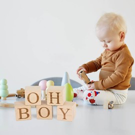 OH BOY Wooden Sign Little Blocks, 2" Table Centerpiece for Baby Shower, Gender Reveal Party Guestbook Keepsake, Ideal Boy Theme Decoration