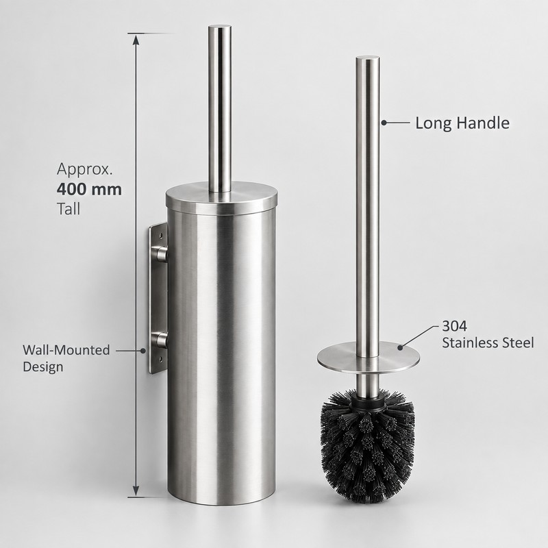 304 Stainless Steel Wall-Mounted Toilet Brush Set – No-Drill or