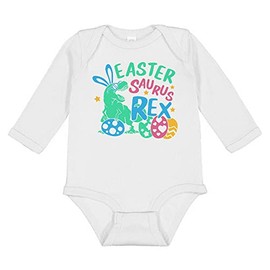 TATY Kids Easter Saurus Rex Long Sleeve Baby Infant One Piece Bodysuit 18 Months White