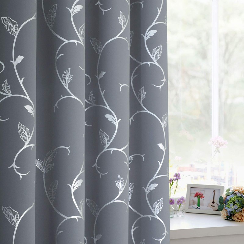 BUHUA Striped Wave Vine Print Blackout Curtains Thermal Insulated Grommet