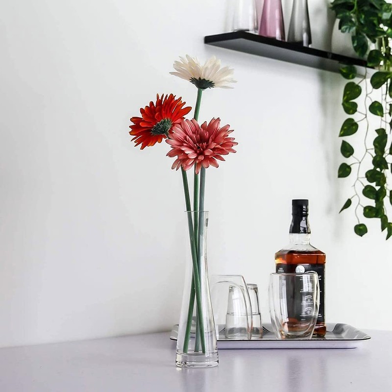Small Glass Bud Vase Transparent Tapered Small Waist Thick Bottom