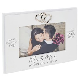 Shudehill Giftware Heartfelt Words Mr & Mrs or Engagement 6x4 White Photo Frame - Sentimental Gift Idea for Wedding, Valentines, Couple (Mr & Mrs)