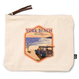 Lantern Press York Beach, Maine, Woody on Beach, 100% Cotton Zipper Pouch, Travel Accessory, Go Bag