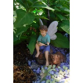 "Gone Fishin'" Miniature Fairy Garden Boy Fishing w/ Dog Figurine