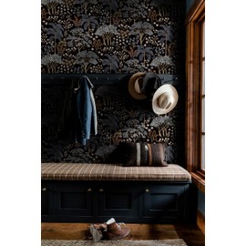 Guvana 197"x16.14" Forest Wallpaper Black Peel and Stick Wallpaper Leaf Contact Paper Floral Self Adhesive Wallpaper DIY Removable Wallpaper Flower Contact Paper for Living Room Cabinets Decorative