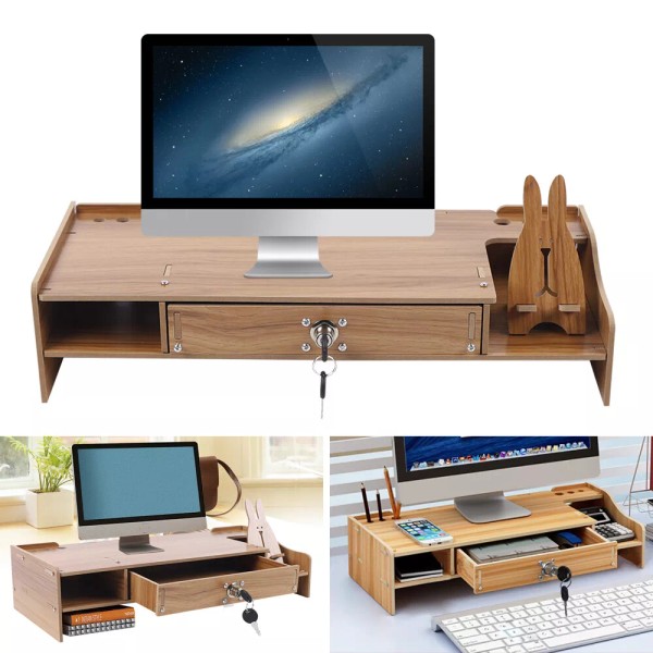 TBvechi Wood Monitor Riser with Drawer Computer/Lapto