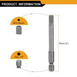 HARFINGTON H5.0 Hex Head Drill Bit Wrench 5mm Metric Flat Tip 1/4" Hex Shank 75mm (3") Long Magnetic Hexagonal Screw Driver Socket Industrial Screwdriver Power Bits
