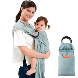 Mamaway Baby Ring Sling Carrier - Newborn and Toddler Sling (Supports up to 154lbs), IHDI Certified, Rayon & Linen Made, Soft & Breathable, Nylon 66 Safety Rings, Storage Pocket Design, Blue