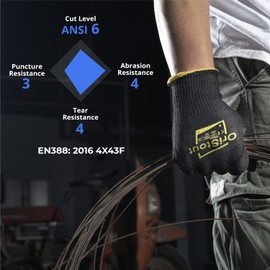 Cut Resistant Work Gloves, EN388 4X43F Level 6, Touchscreen, Sandy Nitrile Coated Firm Grip, Cut Proof Safety Gloves for Builders, Woodwork, Warehouse, Site, Construction(1 Pair, XXL/Size 11)