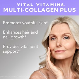 Vital Vitamins Vital Vitamins Multi Collagen Plus (2-Pack) - with Biotin, Hyaluronic Acid, Vitamin C - Type I, II, III, V, X - for Women & Men - Hair, Skin, Nails Beauty Complex - 300 Capsules