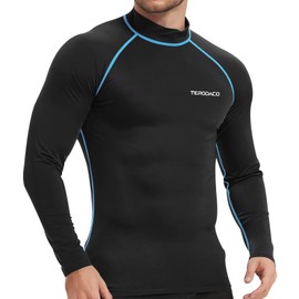 TERODACO Rash Vest Mens Long Sleeve Swimming Shirts for Men UV Sun Protection Compression Wetsuit Top Mens Diving Surfing Rash Guard Base Layer,Fast Dry Stretchy Breathable 226 Black Blue L