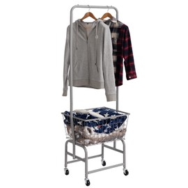 ALIMORDEN Laundry Cart with Clothes Rack, Rolling Laundry Butler with Wire Storage Rack，Grey