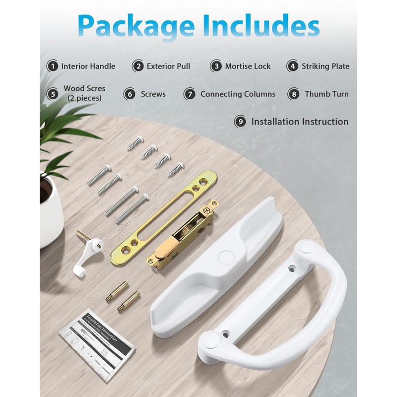 Probrico Patio Sliding Door Handle Set with Mortise Lock, Non-Keyed