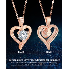 Kuladely Heart Pendent Necklaces for Women, 1-3ct Moissanite Necklace with I love U Engraving - Anniversary Birthday Gifts for Women Her Wife Girlfriend Mom, 925 Silver Jewelry