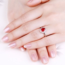 YL Women's Ring 925 Sterling Silver Oval 5A Cubic Zirconia Ring Engagement Ring, Silver, Ruby